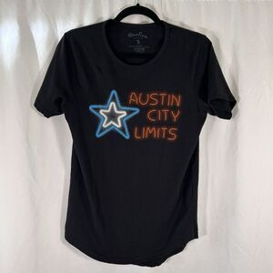 Austin City Limits Shirt Womens Small Black Star Graphic Print Short Sleeve Crew